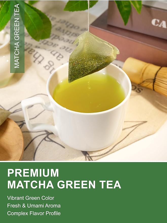 TeeLux Matcha Green Tea Bags, Classic Premium Japanese Matcha + Sencha Green Tea, Super Antioxidant, Zero Calories, Caffeinated, 100 Count