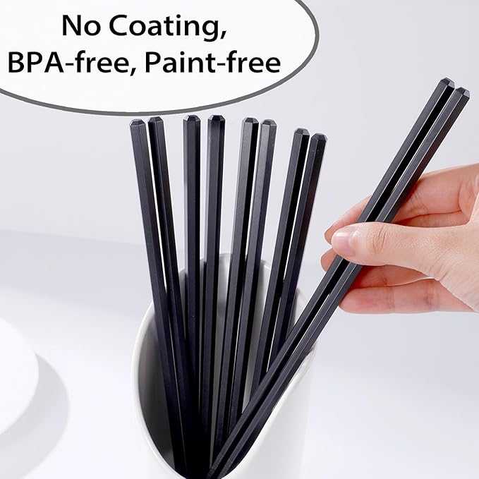 10 Pairs Fiberglass Chopsticks Non-Slip Tips, Dishwasher Safe & Reusable Japanese Korean Chopsticks for Sushi Ramen, 9.63 inch/24.5cm Chop Sticks for Family Restaurant - Black