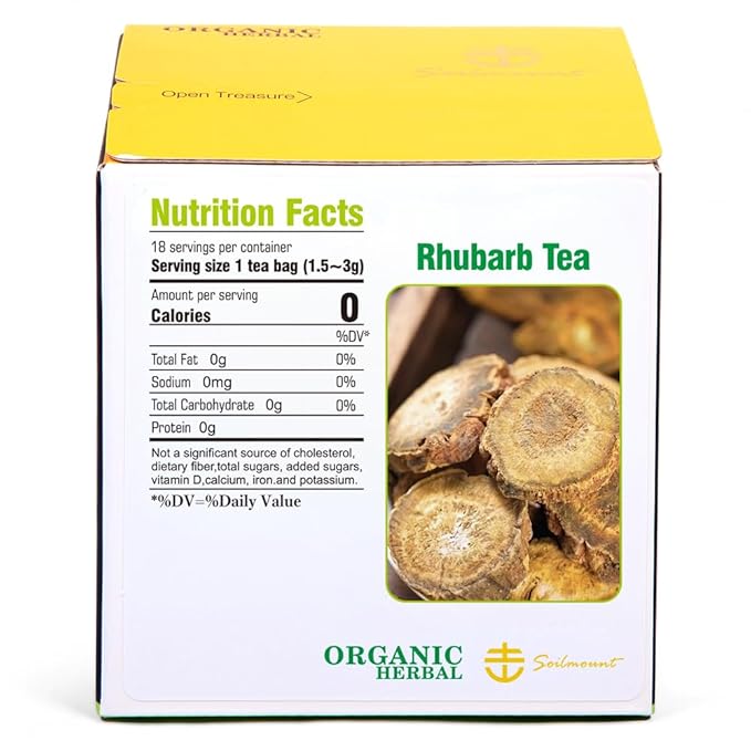 Soilmount - Rhubarb Tea - |Rhubarb Root|da huang|大黄| - Pure Herbal Tea - Natural, Organic, Non-GMO, Clean Ingredients, Caffeine Free (18 Tea Bags, Box 1)
