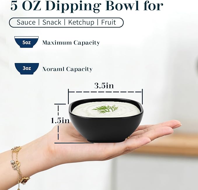 Wheat Straw Small Bowls 5 OZ, Unbreakable Soy Sauce Dish, Microwave Safe Dipping Bowls Set of 6, Small Ramekins, Dipping Sauce Cups, Small Dip Bowls for Party, Outdoor, Kitchen - Black