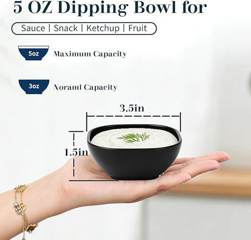Wheat Straw Small Bowls 5 OZ, Unbreakable Soy Sauce Dish, Microwave Safe Dipping Bowls Set of 6, Small Ramekins, Dipping Sauce Cups, Small Dip Bowls for Party, Outdoor, Kitchen - Black