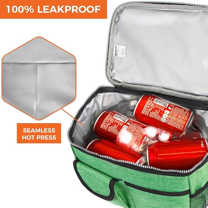 opux Insulated Lunch Box for Men Women Kids, Leakproof Reusable Lunch Bag Cooler for Work School Office, Soft Thermal Lunchbox Tote Shoulder Strap for Boys Girls Adults, Heather Green, 14 Can/8L