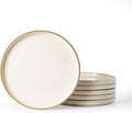 famiware Star Salad Plates for 6, 8 inches Plate Set, Stoneware Dinnerware, Small Dinner Plates for Dessert, Salad, Appetizer,Vanilla White