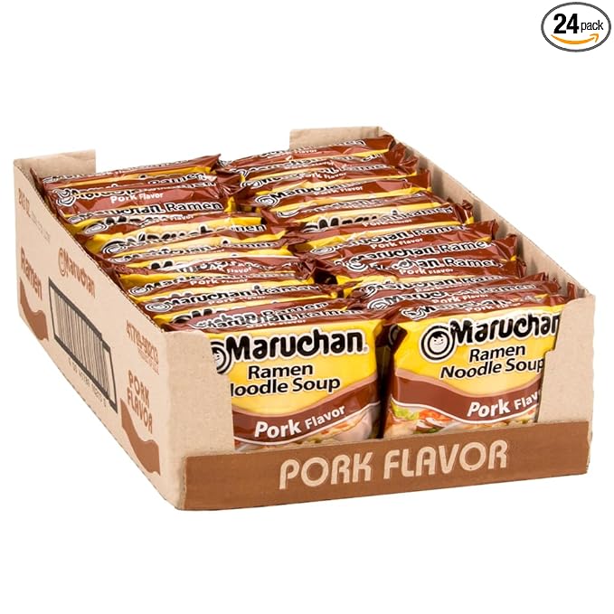 Maruchan Ramen Noodle Soup, Pork Flavor – Japanese-Style Instant Noodles, Quick & Easy Meal for Kids, Students & Busy Families – 3 Oz. (24 Pack)