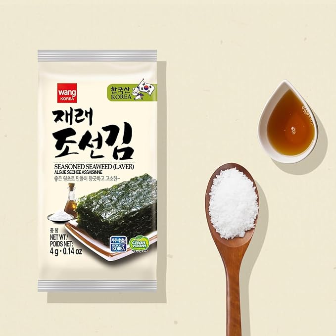 Wang Korean Seaweed Snacks Original - Crispy Roasted Seaweed Sheets, Healthy Sea Weed Snack, Keto, Vegan, Gluten-Free - Pack of 16
