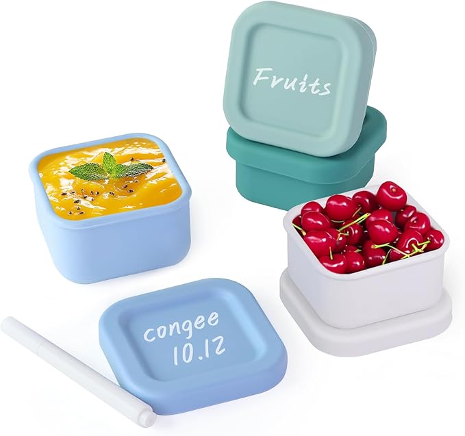 Finorder 4 Pack Silicone Snack Containers Small Food Storage Containers with Lids for Kids, 3.5oz Leak Proof Bpa Free Small Containers Set Children Lunch Box for Daycare, School, Travel