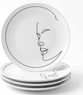 Line Muse Dinner Plates Set for 4 – 9.5-Inch Bone China Dinnerware Set, Modern One-Line Portrait Artwork – Perfect Serving Plate for Dessert, Appetizer, Salads