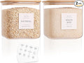 2 Pack Square Glass Flour and Sugar Containers with 132 Kitchen Pantry Labels - Thicken 85 FL OZ Large Glass Storage Jars with Airtight Bamboo Lid - Big Food Canisters for Cookies, Candy, Tea, Coffee