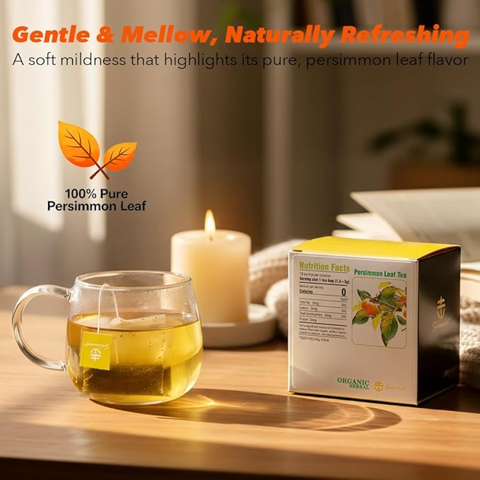 Soilmount - Persimmon Leaf Tea - Pure Herbal Tea - Natural, Organic, Non-GMO, Clean Ingredients, Caffeine Free (18 Tea Bags, Box 1)