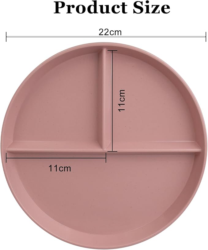 9 Inch Divided Plates for Adults, 2 Pcs Portion Control Plate, Reusable Dinner Plates Dishwasher and Microwave Safe (Color pink)