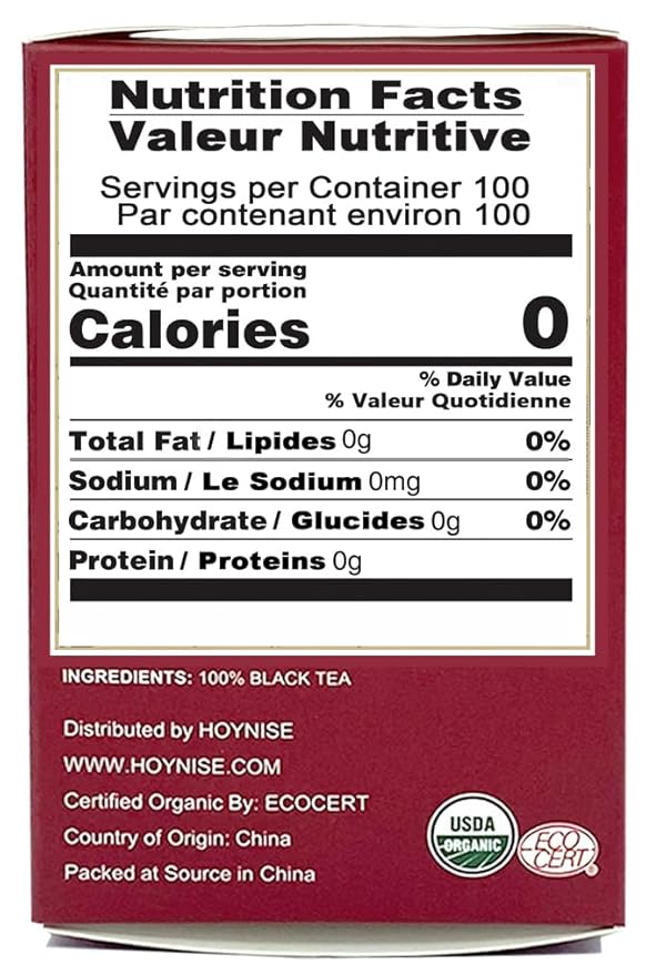 HOYNISE - USDA Organic Black Tea Loose Leaf - Yunnan Dianhong Black Tea - Organic Breakfast Tea - Rich Aroma, Full-Bodied Flavor - High Mountain Grown, 100g/3.5oz