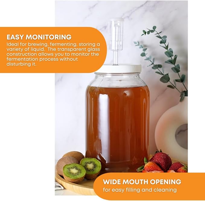 FastRack 1 Gallon Mason Jar Wide Mouth & Twin Bubble Airlock for Fermentation, Pickling, Brewing & Dry Storage – BPA-Free One Gallon Glass Jar with Lid