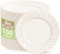 U-QE 100 Count 9 Inch Ivory Plastic Plates for Party - Scalloped Disposable Dinner Plates - Premium Hard Fancy Disposable Heavy Duty Party Supplies for Birthdays, Celebrations, Weddings and Events