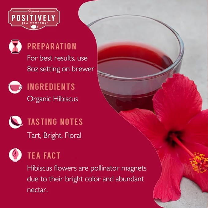 Organic Positively Tea Company, Hibiscus Herbal Tea, K-Cup Compatible, 96 Pods