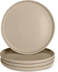 Amazon Basics Glazed Stoneware Dinner Plates, Ceramic 4-Piece Set, Microwave, Dishwasher and Freezer-Safe, Modern Design, 10.5 in., Linen Gray