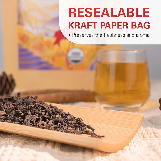 WT WEETEE Organic Pu-erh Loose Leaf Tea, Organic Ripe Pu'erh Tea 228g / 8 ounce, Earthy Darktea Blacktea, Rich Antioxidants