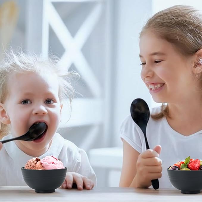 PYRMONT Unbreakable 10 OZ Bowls Wheat Straw Bowls Set of 8 Alternative Plastic Bowls Reusable Dishwasher & Microwave Safe Small Bowls for Kitchen,Camping,Small Ice Cream Bowls for Party-Black