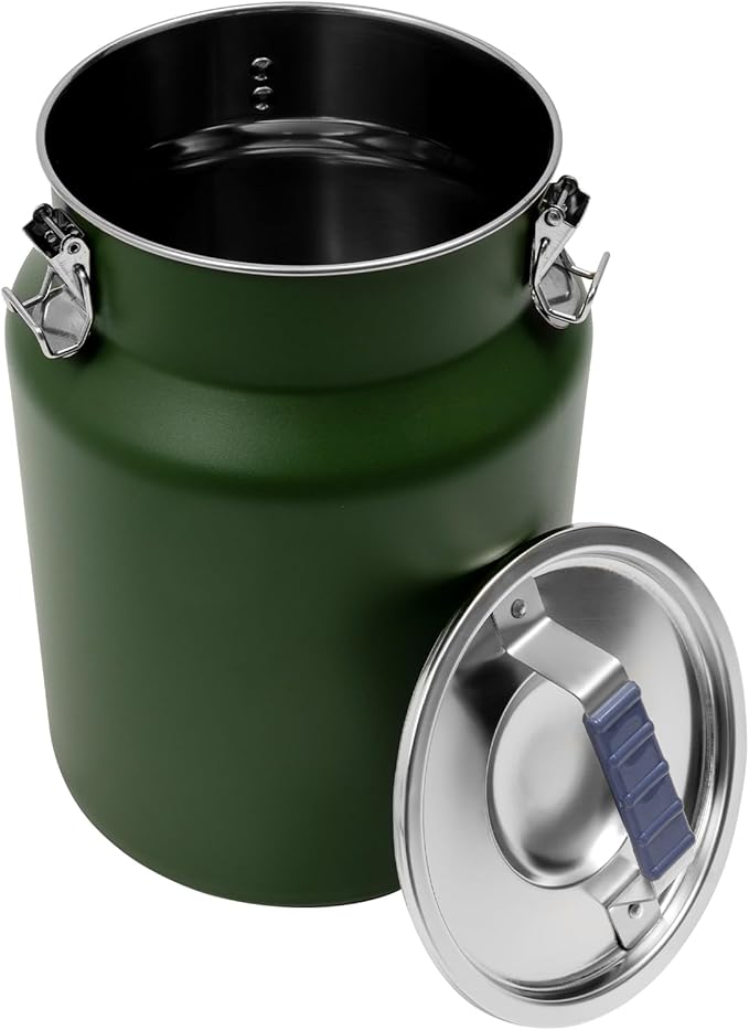 12L/3.17Gal Stainless Steel Airtight Canister Round Green Food Storage Canisters with Airtight Lid&Locking Clamp Rice Cereal Grain Canisters Container Bucket for Rice Milk Jug Coffee Bean Storage