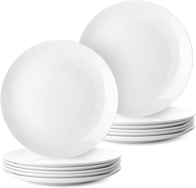 BTaT- White Dinner Plates, 10.5 inch, Set of 12, Restaurant Dishes, White Porcelain Dinner Plates