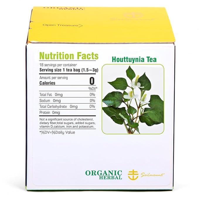 Soilmount - Houttuynia Cordata Tea - |Dokudami|Yuxingcao|鱼腥草|어성초| - Pure Herbal Tea - Natural, Organic, Non-GMO, Clean Ingredients, Caffeine Free (18 Tea Bags, Box 1)