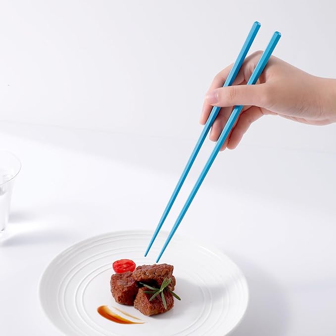 10 Pairs Fiberglass Chopsticks Non-Slip Tips, Dishwasher Safe & Reusable Japanese Korean Chopsticks for Sushi Ramen, 9.63 inch/24.5cm Chop Sticks for Family Restaurant - Blue