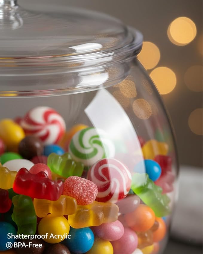 Rocutus Candy & Cookie Jar with Airtight Lid, Plastic Candy Jar Cookie Jar Jar for Pantry Organization, Sugar, Flour, Pasta, Dog Treats, Clear Food Storage Canister & Home Decoration (1 Gallon)