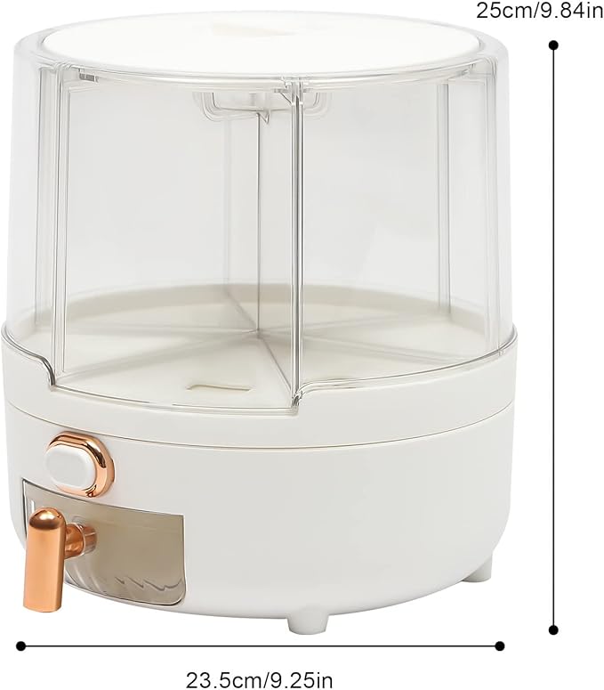 Modern 6-Compartment Round Grain Storage Container Dispenser, 360 Rotating, 9.92 lbs Capacity, White