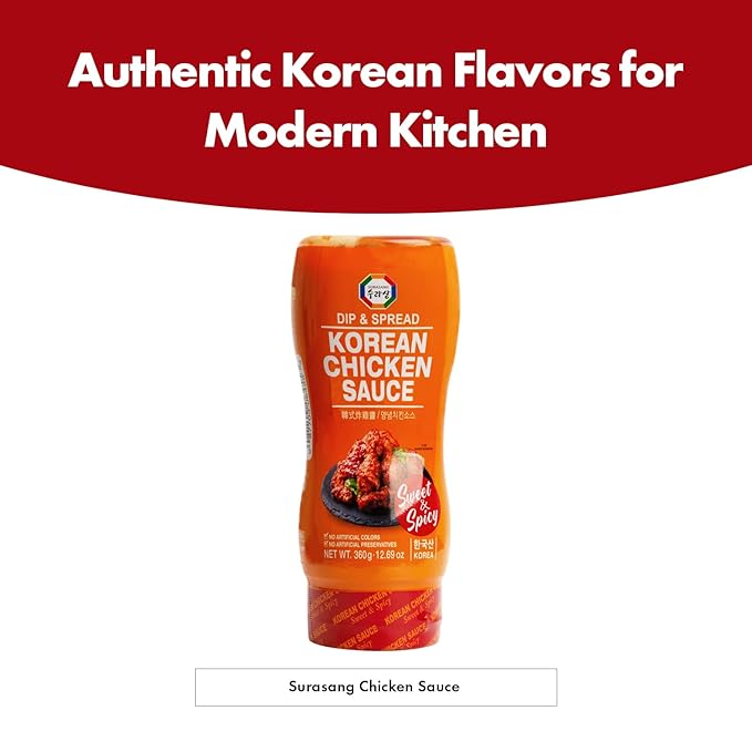 Surasang Korean Fried Chicken Sauce - Yangnyeom Sauce with Gochujang & Sweet Garlic, Spicy Sweet Coating Sauce for Wings, No Artificial Colors or Preservatives - 12.69 oz