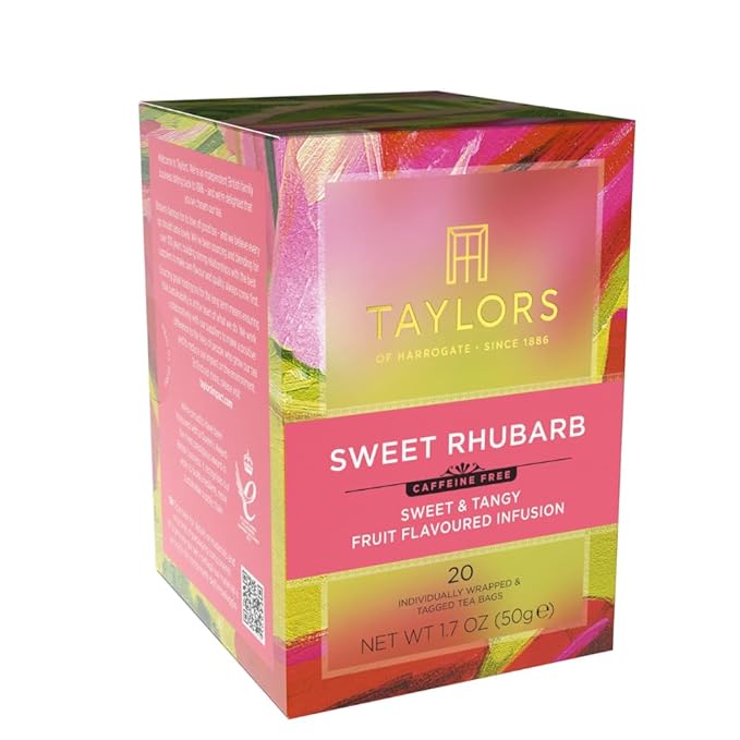 Taylors of Harrogate Sweet Rhubarb, Herbal Tea, Individually Wrapped Bags, 20 Count (Pack of 6), Vibrant, Refreshing and Sweet, Caffeine-Free, Enjoy Hot or Iced, 120 Teabags
