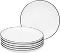 10 Inch Porcelain Dinner Plates, Elegant White with Black Edges Design, Classic Round Serving Plates Set for Steak, Pasta, and Salad, Set of 6