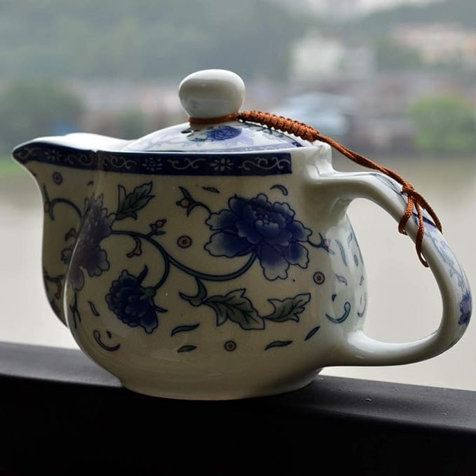 Teapot 500ml Blue White Peony Flower Porcelain Kettle Stainless Infuser (Mudan Flower 500ml)
