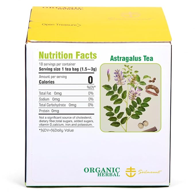 Soilmount - Astragalus Tea - |Astragali Radix|huang qi|黄芪| - Pure Herbal Tea - Natural, Organic, Non-GMO, Clean Ingredients, Caffeine Free (18 Tea Bags, Box 1)