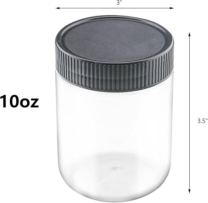 10 Oz Clear Plastic Jars with Black Lids Refillable Kitchen Storage Containers for Dry Food Coffee Nuts and More (4), Clear+Black