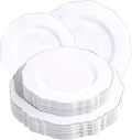 WDF 60pcs Silver Plastic Plates-Baroque White &Silver Plates for Upscale Parties &Wedding-including 30Plastic Dinner Plate 10.25inch, 30 Salad Plate 7.5inch for Baby/Shower/Wedding/Independence Day