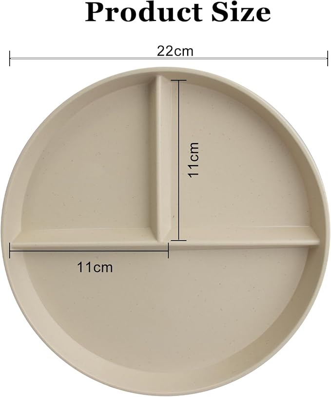 9 Inch Divided Plates for Adults, 2 Pcs Portion Control Plate, Reusable Dinner Plates Dishwasher and Microwave Safe (Color Beige)