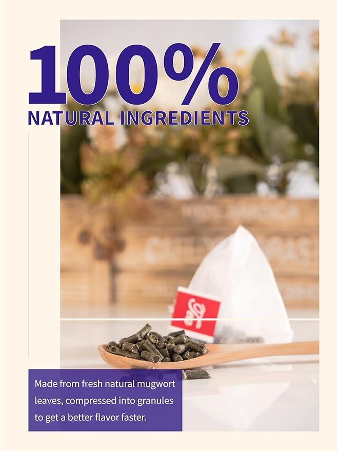 TeeLux Mugwort Tea Bags, 40 Count, Natural Mugwort Leaves, Caffeine Free, Biodegradable Corn Fiber Pyramid Tea Bags