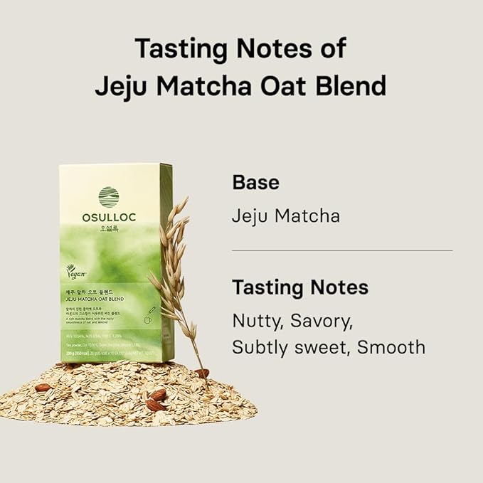 OSULLOC Jeju Matcha Oat Blend (7oz X 10 Packets), Vegan Dairy‑Free, Plant‑Based Instant Matcha Drink Powder, Lightly Sweetened