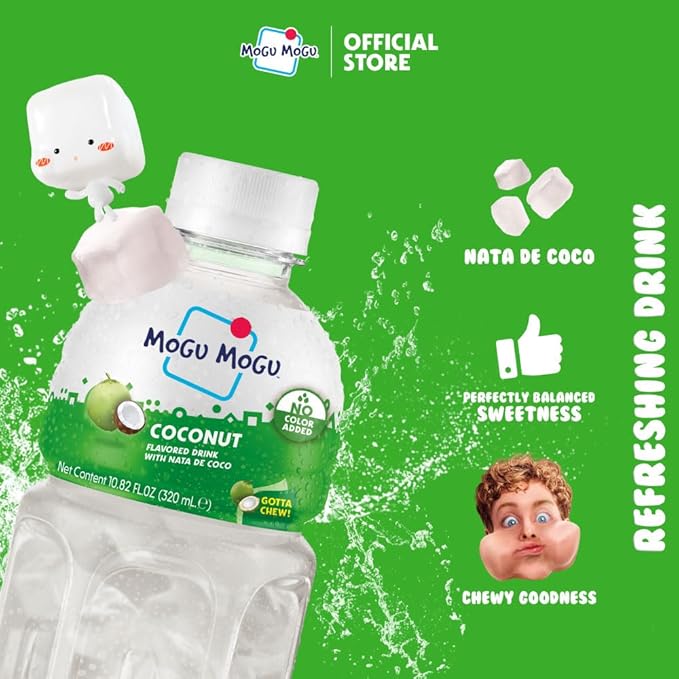 Mogu Mogu Coconut Juice Drink (6 Bottles) with Limited Edition Cooler Bag – Chewy Kids & Adults Drink with Nata de Coco | Fun Coconut Beverage | Ready to Drink Juice Set