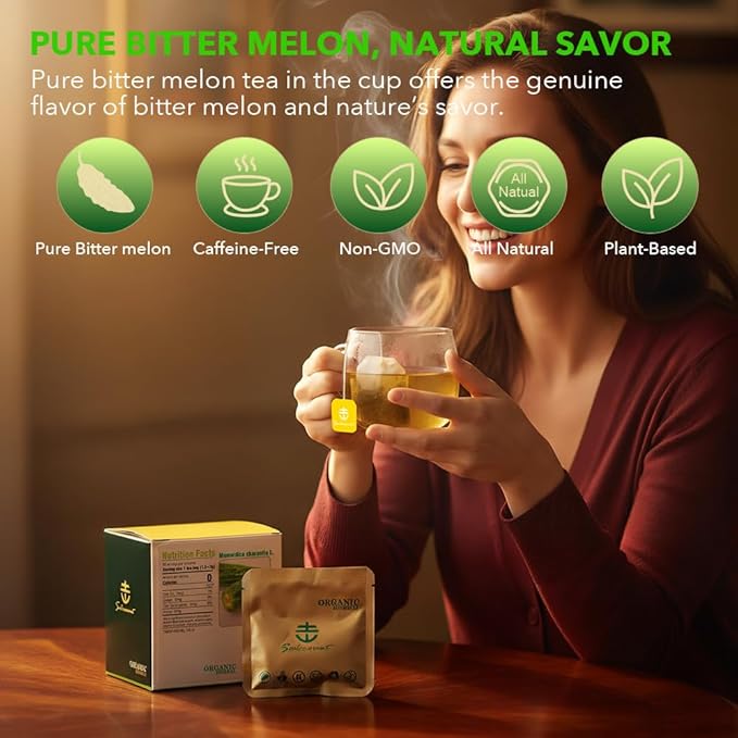 Soilmount - Bitter Melon Tea - |Ku Gua|苦瓜|여주| - Pure Herbal Tea - Natural, Organic, Non-GMO, Clean Ingredients, Caffeine Free (18 Tea Bags, Box 1)