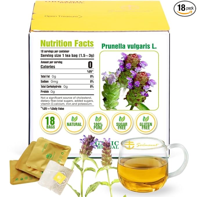 Soilmount - Self-Heal Tea - |Prunella vulgaris|xia ku cao|夏枯草| - Pure Herbal Tea - Natural, Organic, Non-GMO, Clean Ingredients, Caffeine Free (18 Tea Bags, Box 1)