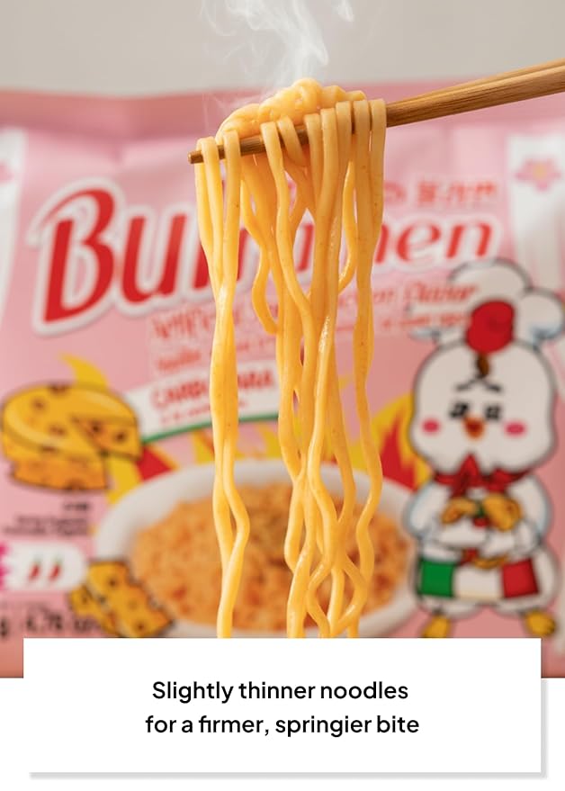 Korean Food Bulramen Stir-Fried Ramen Mild Spicy Carbonara, Artificial Spicy Chicken Flavor, 5 Packs (4.76 oz Each), Korean Instant Noodles