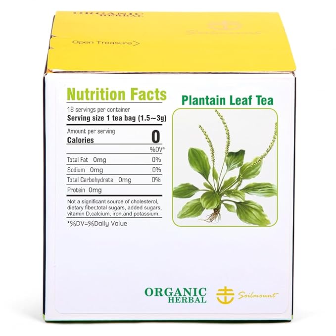 Soilmount - Plantain Leaf Tea - |Plantago Major|cheqiancao|车前草/질경이| - Pure Herbal Tea - Natural, Organic, Non-GMO, Clean Ingredients, Caffeine Free (18 Tea Bags, Box 1)