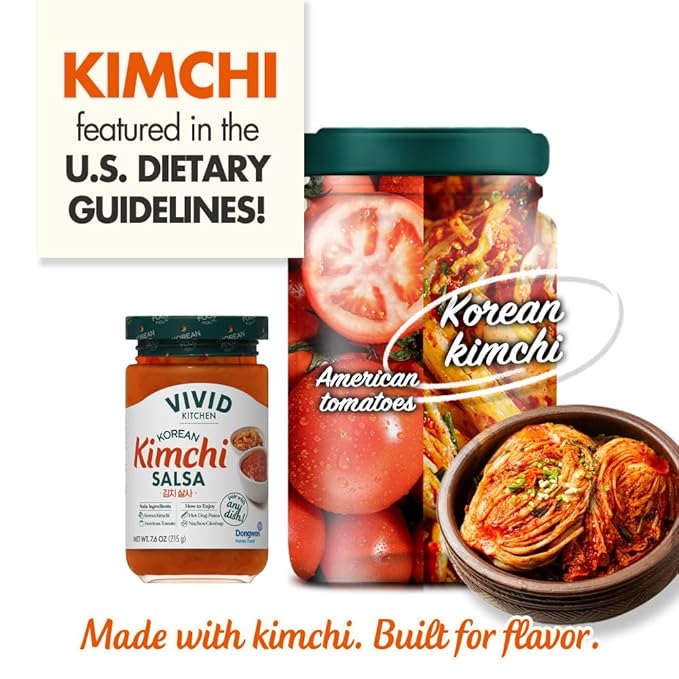 VIVID KITCHEN Kimchi Salsa - Korean Mexican Fusion Condiment - Mild & Hot Flavors - 7.6 oz Bottle - No MSG, No Artificial Preservatives - Plant-Based, Flavorful Salsa for Tacos, Burritos, Topping, Cooking, Dipping, and Grilling