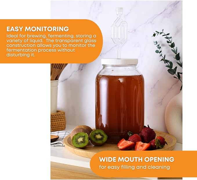 FastRack 1 Gallon Mason Jar Wide Mouth & Twin Bubble Airlock (Pack of 2) | for Fermentation, Pickling, Brewing & Dry Storage – BPA-Free One Gallon Glass Jar with Lid