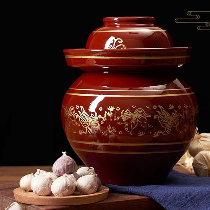 MRYBD Pickle Jar Large Traditional Sichuan Chinese Ceramic Fermenting Jar with Water Seal Airlock Lid, Ceramic Fermentation Crock for Pickling, Kimchi, Sauerkraut 11KG