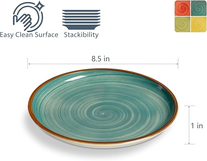 ONEMORE Porcelain Dinner Plates 8.5 inch Dessert Salad Plates Ceramic Plates with Speckle Serving Dishes Set of 4, Microwave, Oven and Dishwasher Safe