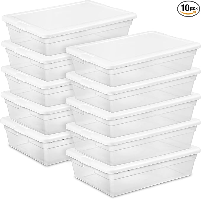 Sterilite Storage Box, Stackable Plastic Container Home Organizer, 28 Qt(10 Pack)