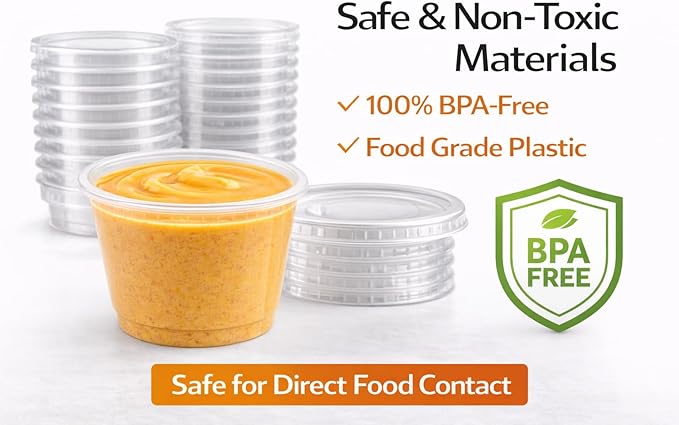 4U'LIFE 5.5 oz Clear Plastic Souffle Cup BPA Free Portion Cup with Lids - 50 Sets