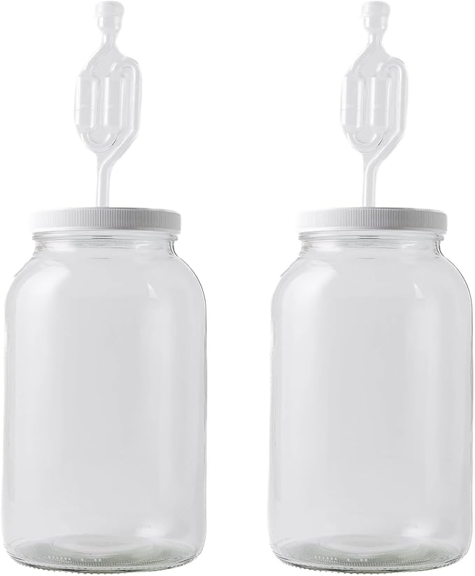 FastRack 1 Gallon Mason Jar Wide Mouth & Twin Bubble Airlock (Pack of 2) | for Fermentation, Pickling, Brewing & Dry Storage – BPA-Free One Gallon Glass Jar with Lid