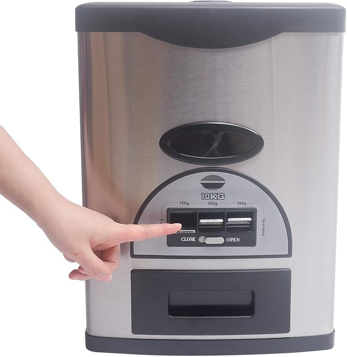 Auto Rice Dispenser,Grain Dispenser Storage Box,Large Capacity Stainless Steel Rice Storage Container for Kitchen,Dining Room (Black)